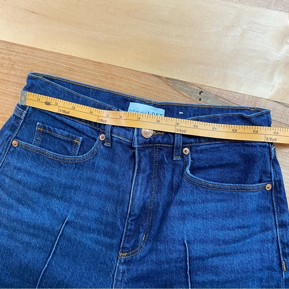 LOFT Pintucked High Rise Straight Jeans in Refined Dark Indigo Wash - Picture 4 of 11